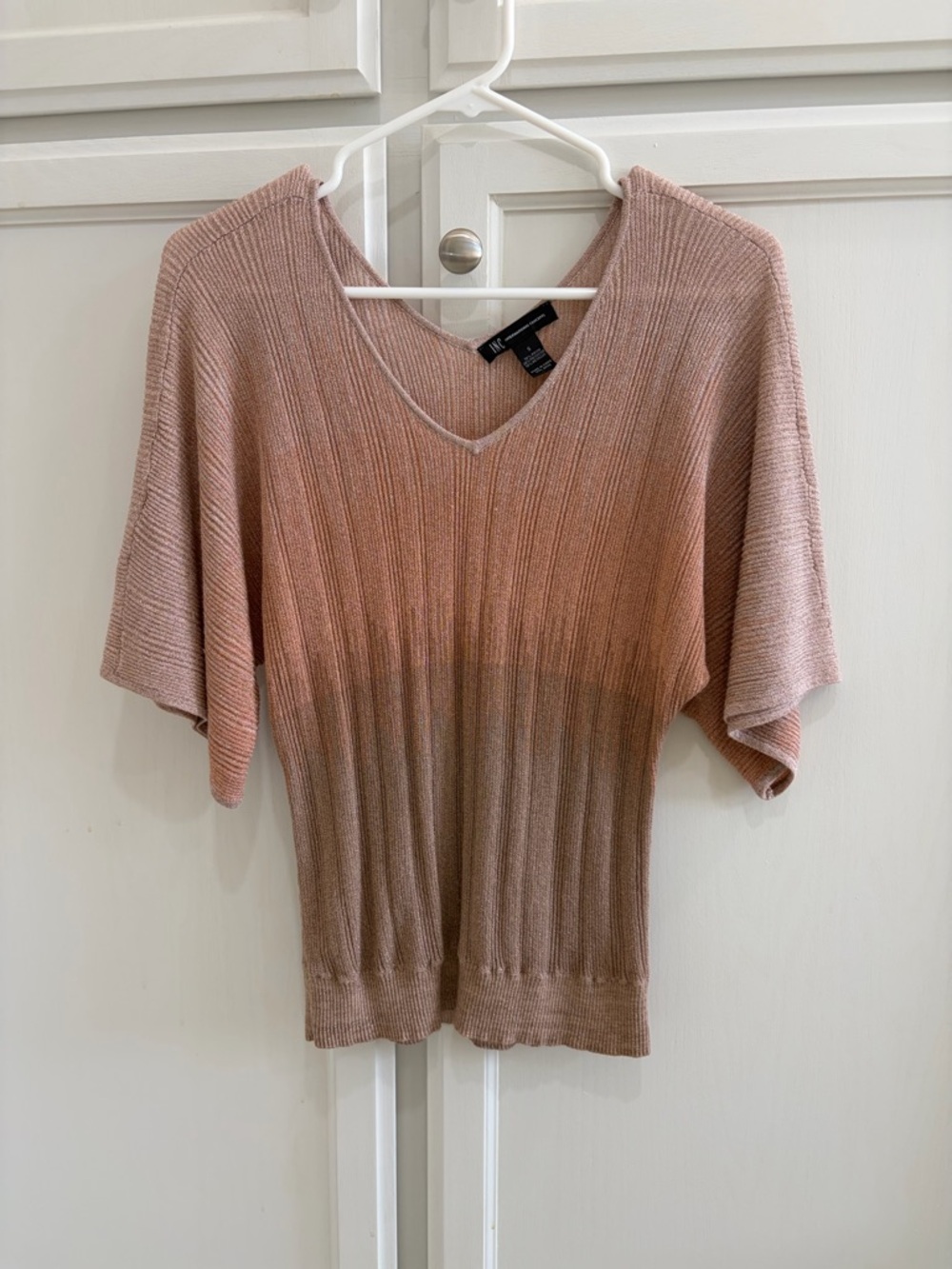 INC International Concepts Shimmery Rose Metallic Ribbed Top